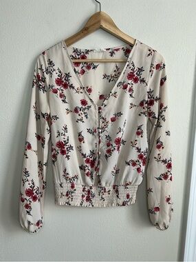 Sienna Sky Floral Print Button Down Long Sleeve Blouse Top Size S Small